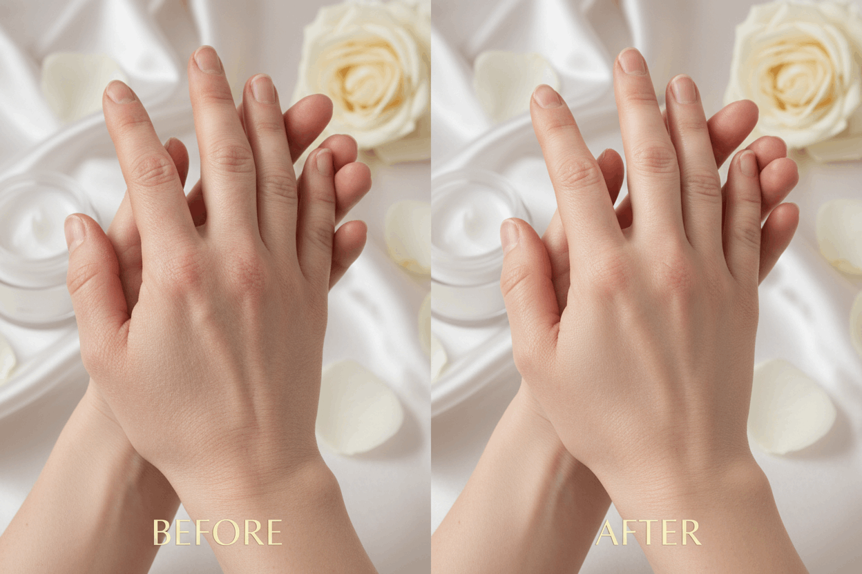 before and after a hand treated withIndulge your hands in luxurious moisture with LAYLE Ultra-Nourishing Hand Cream, a richly restoring formula crafted with premium botanical oils and advanced hydrating ingredients. Designed to treat dryness, rough texture, irritation, and premature aging, this concentrated hand cream melts into the skin without greasiness—leaving hands soft, smooth, and beautifully moisturized.

🌱 Key Active Ingredients & Powerful Benefits

⸻

✨ Pariki Butter (Ultra-Rich Moisture)
	•	Deep
